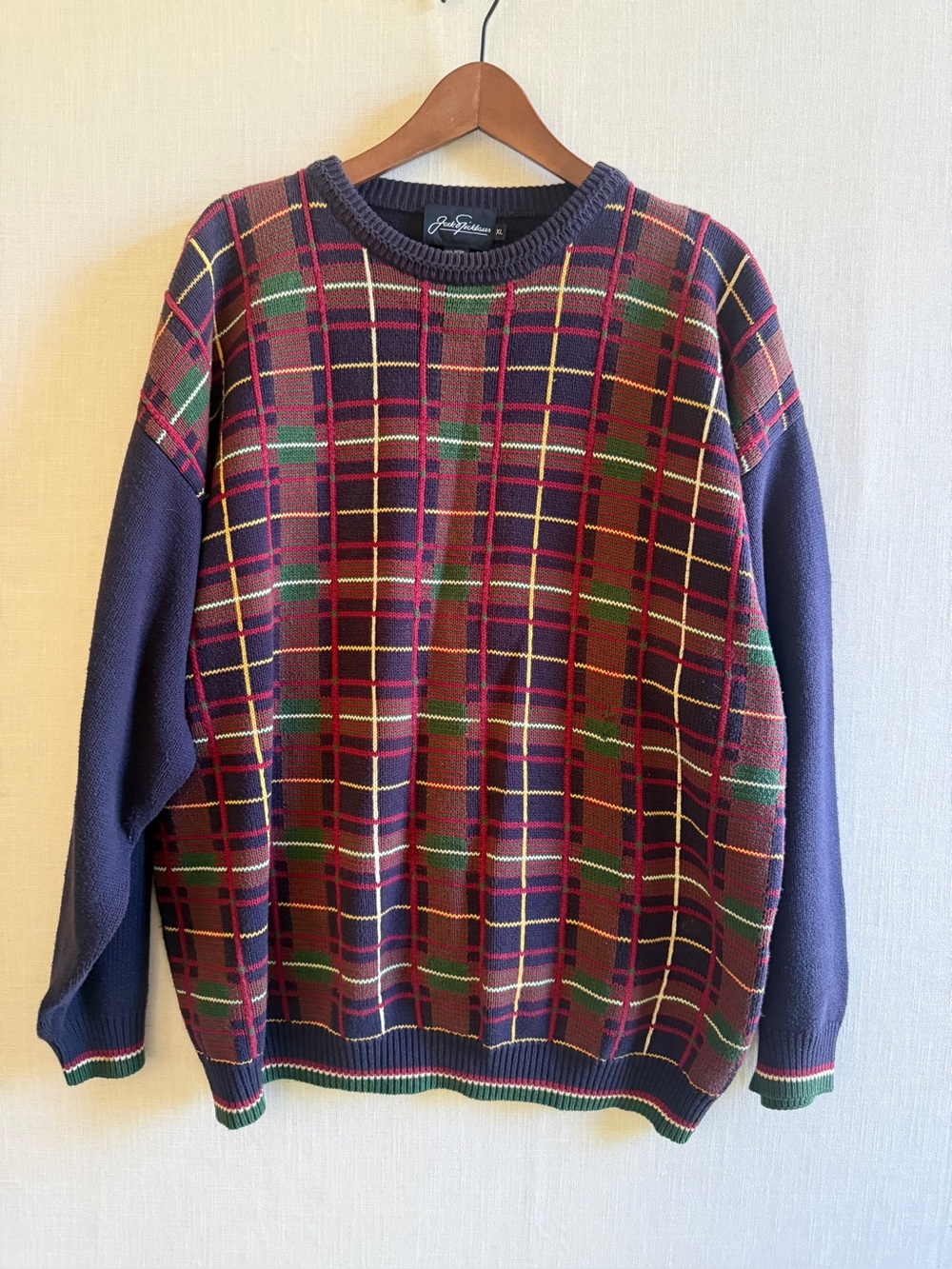 Vintage Jack Nicklaus 90s Plaid Crewneck Cotton Sweater XL